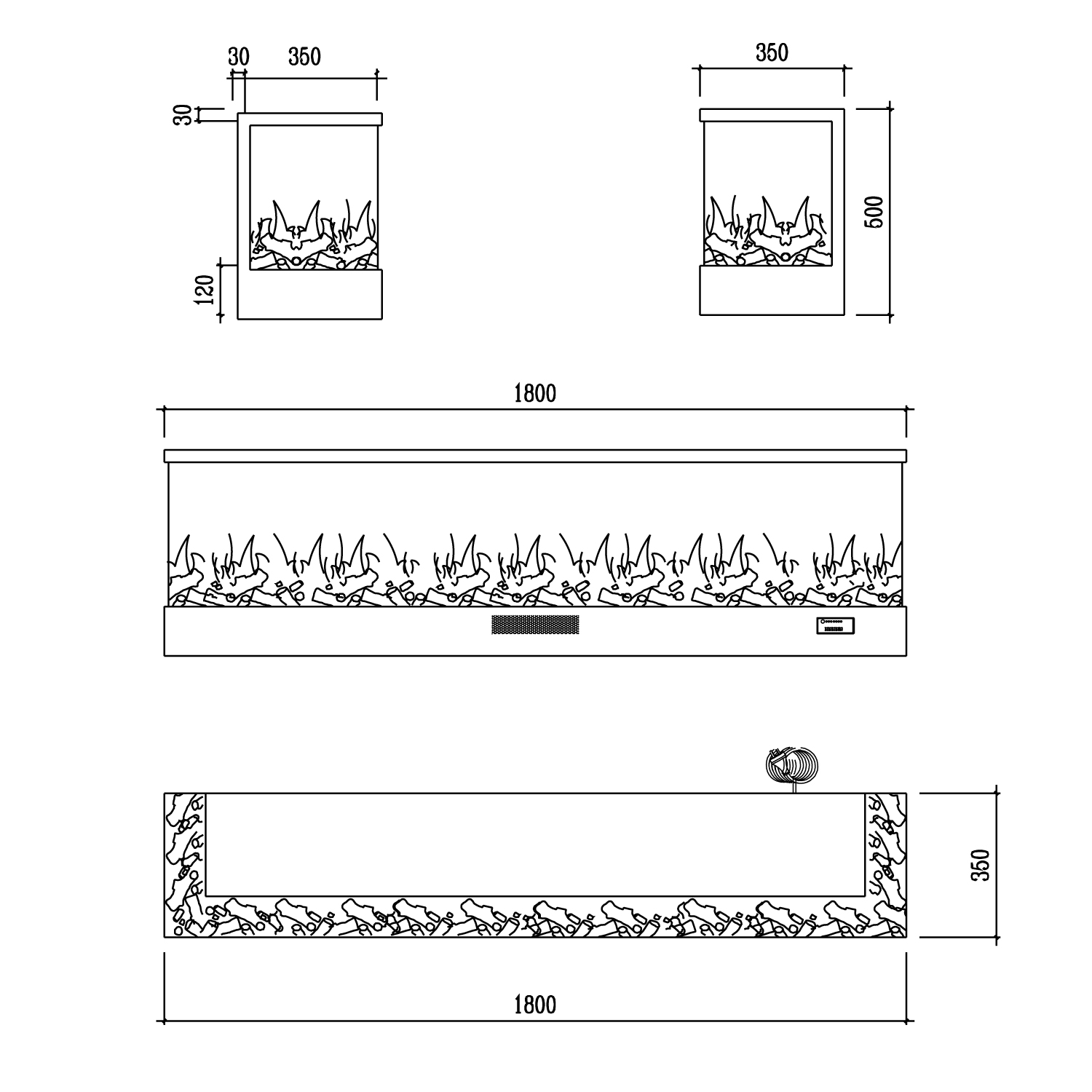 CAMINETTO-ADIGE-180 - Fuego Effect Electric Fireplaces Italian Design