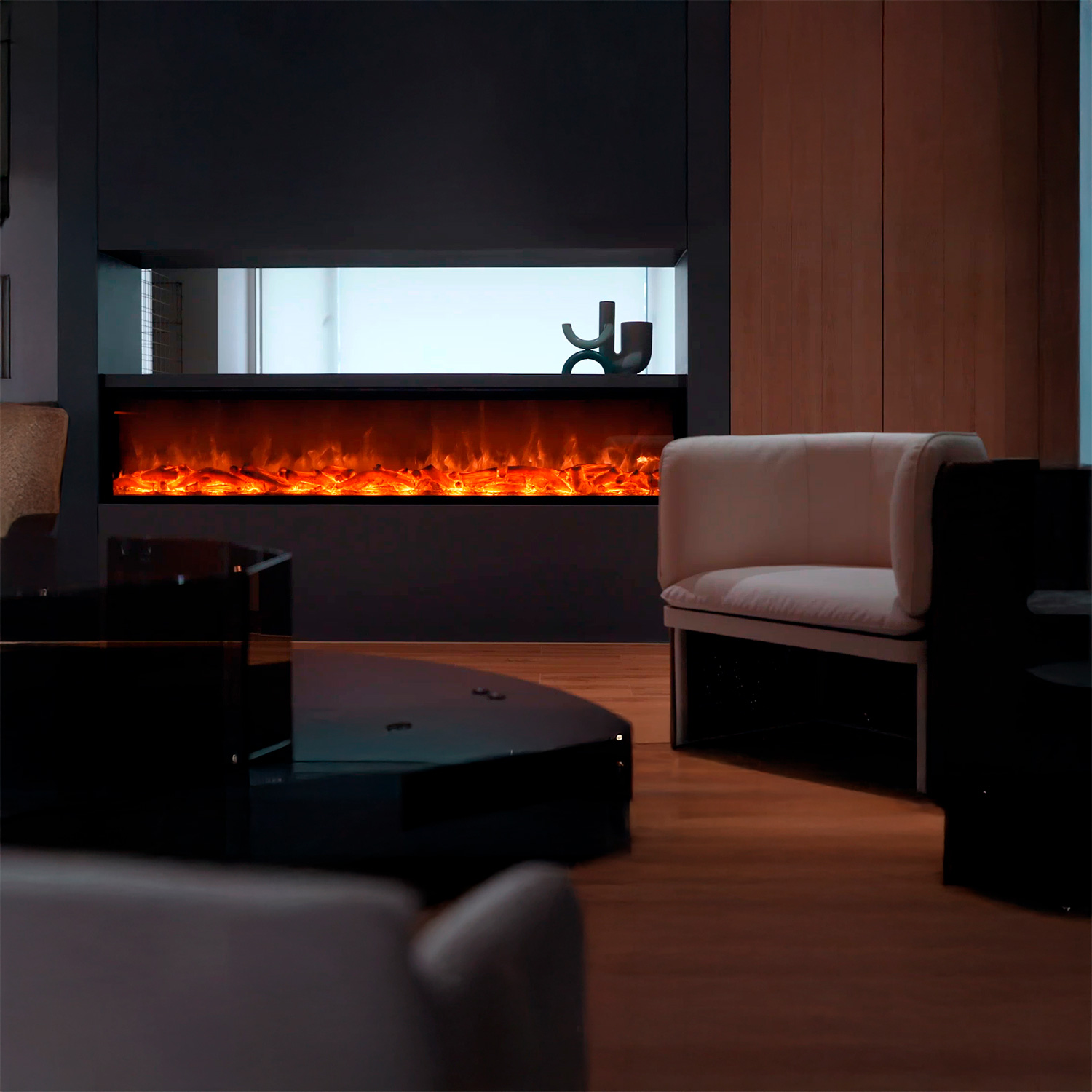 CAMINETTO-AMIATA-180-ambientata - Fuego Effect Electric Fireplaces Italian Design