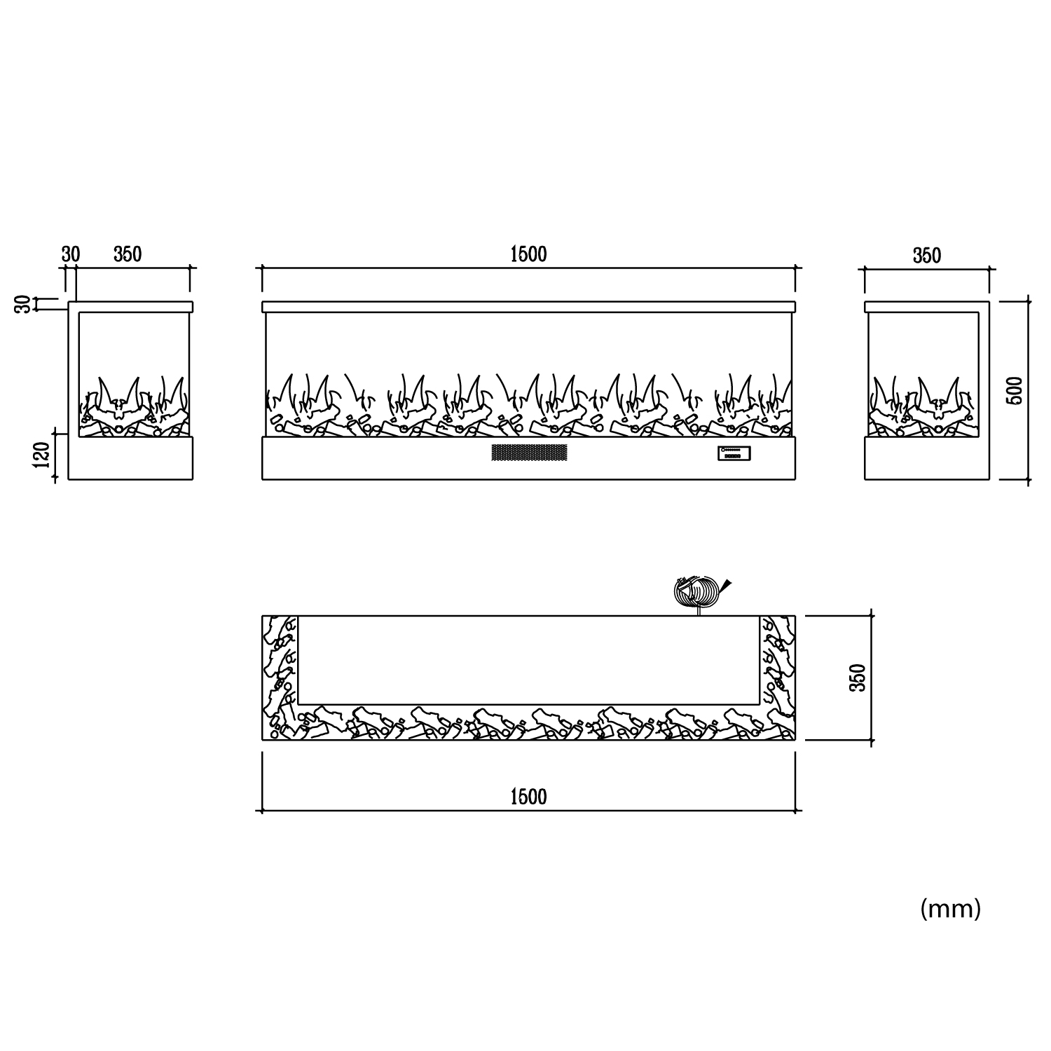 CAMINETTO-ISARCO-150 - Fuego Effect Electric Fireplaces Italian Design