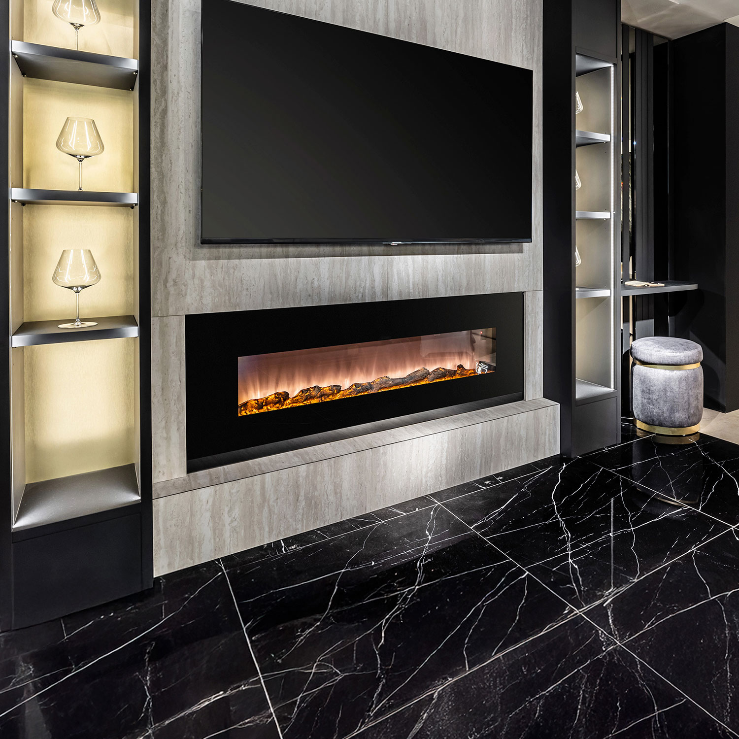 CAMINETTO-PARETE-PORDOI-ambientata - Fuego Effect Electric Fireplaces Italian Design