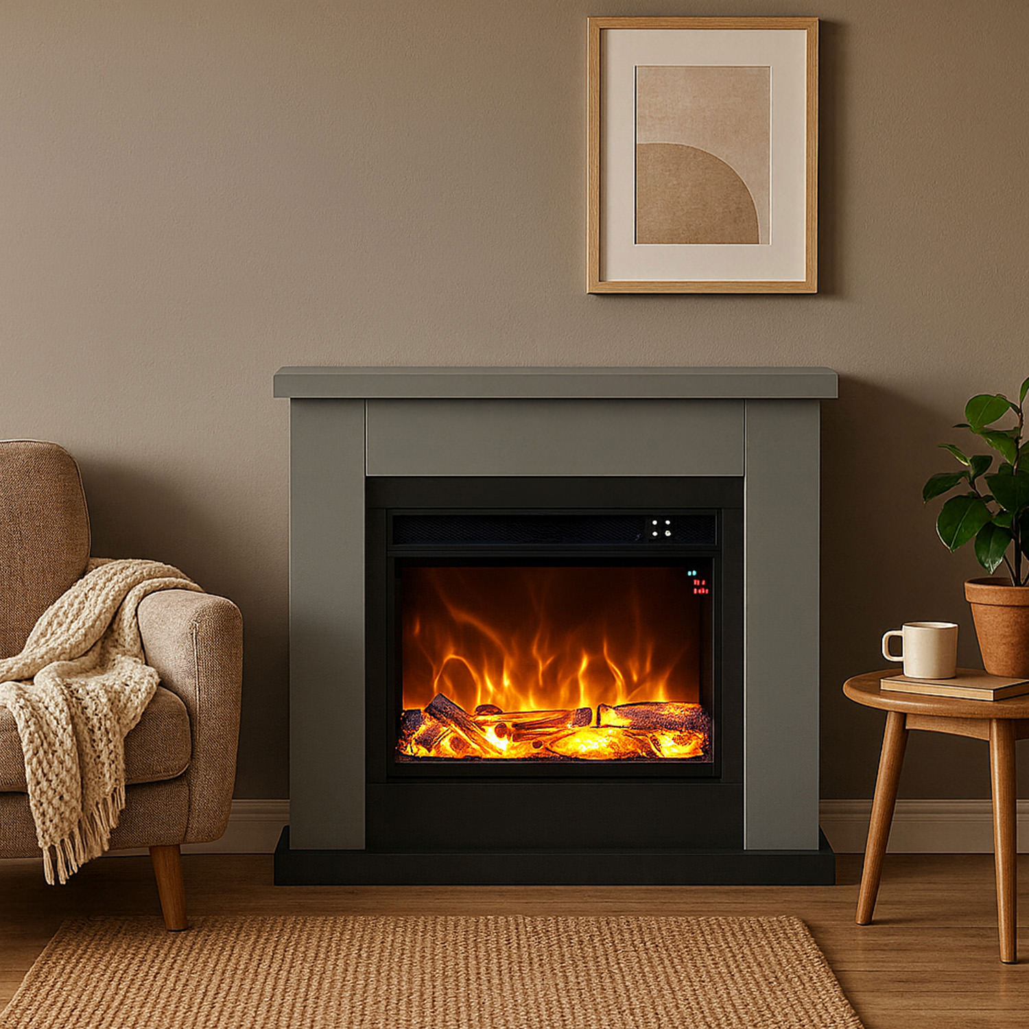 CAMINO-ASCIANO-GRIGIO-4 - Fuego Effect Electric Fireplaces Italian Design