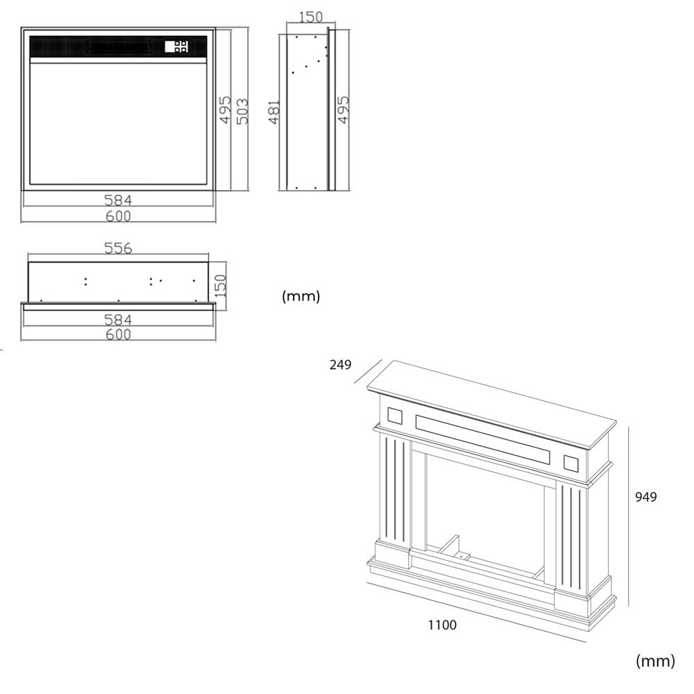 Dark Gray Wall Electric Fireplace